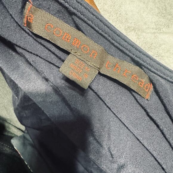 Anthropologie A Common Thread Blouse Obi Patchwork Belt Sash Boho Navy Blue Top - Picture 7 of 7